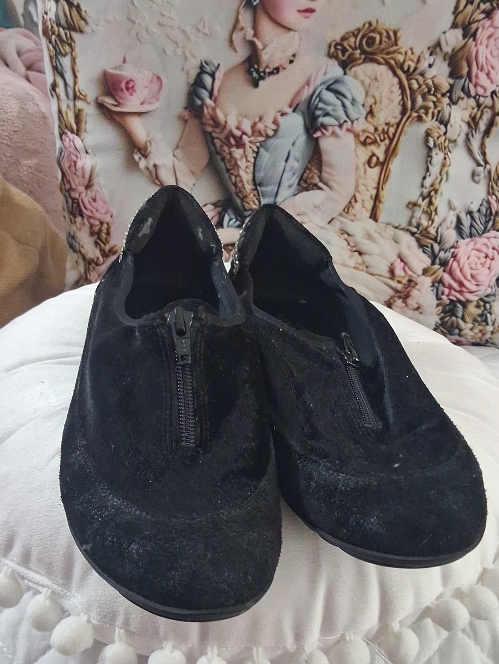 Sesto Meucci  Black Zip-Front Velvet Suede Slip-On Shoes